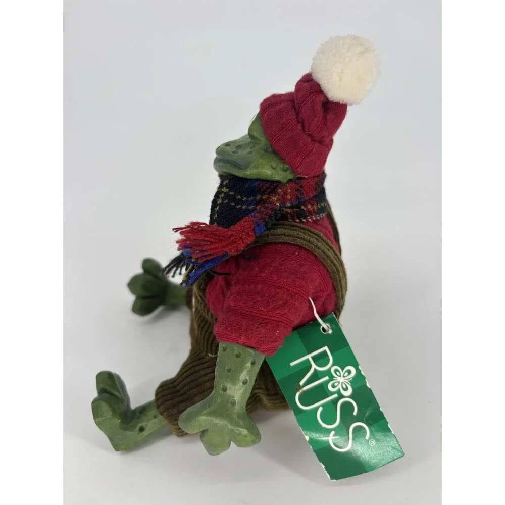 Russ Berrie Blade Frog Christmas Country Folk Shelf Sitter Winter Ice Skate Tag